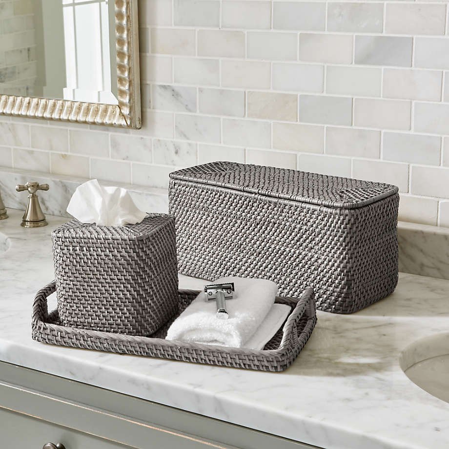 Premium Natural Bamboo Handmade Square Tissue Box Gray