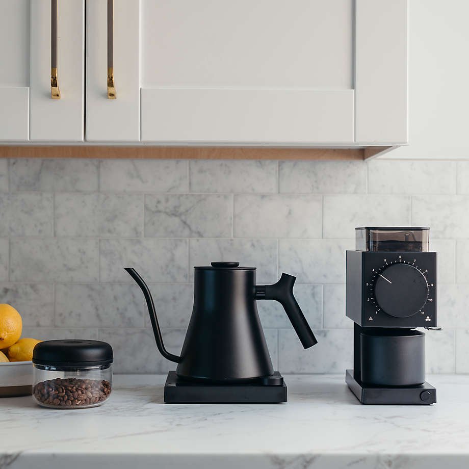 Fellow Stagg Pro Electric Kettle in Hazy Blue with Maple Accents